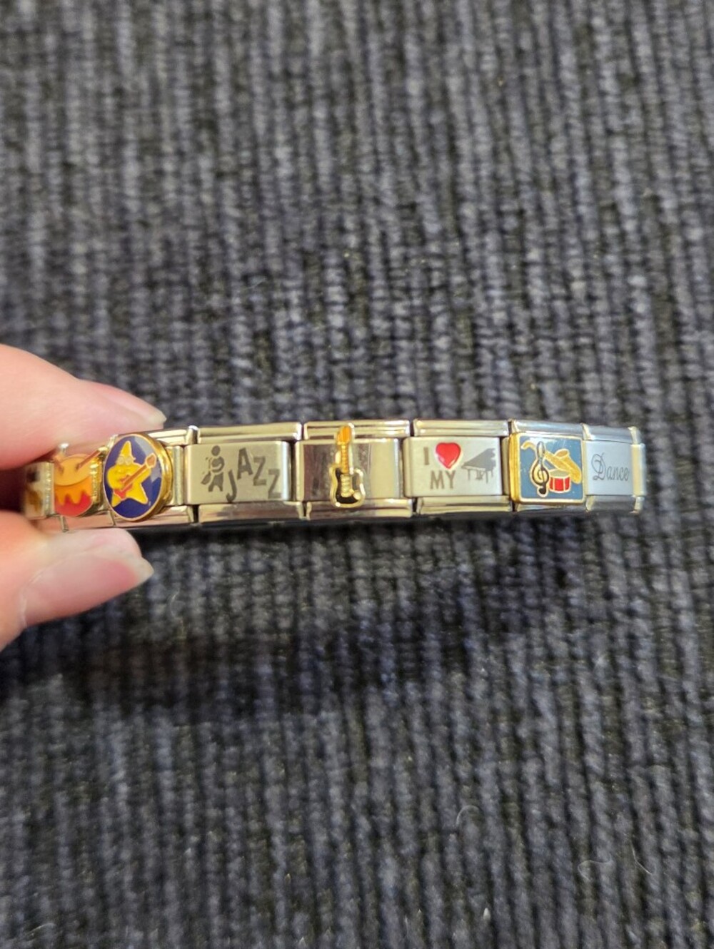 Italian Charm Link Bracelet with Music & Dance Icons - Silver Tone NEW